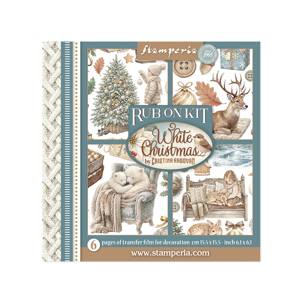 Printed Decorative Rub-On Kit For Art And Craft cm 15.5x15.5 - White Christmas