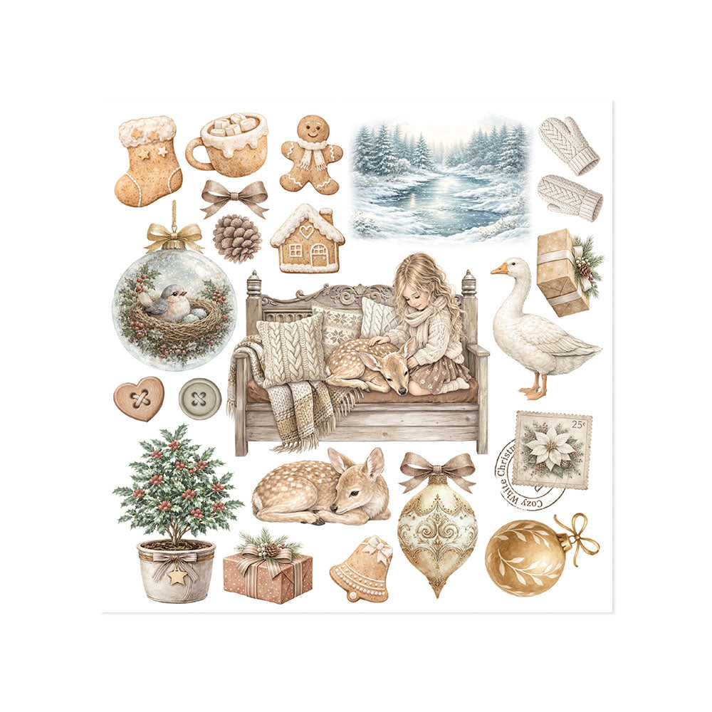 Printed Decorative Rub-On Kit For Art And Craft cm 15.5x15.5 - White Christmas