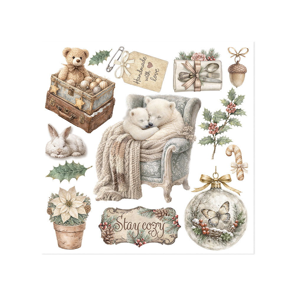 Printed Decorative Rub-On Kit For Art And Craft cm 15.5x15.5 - White Christmas