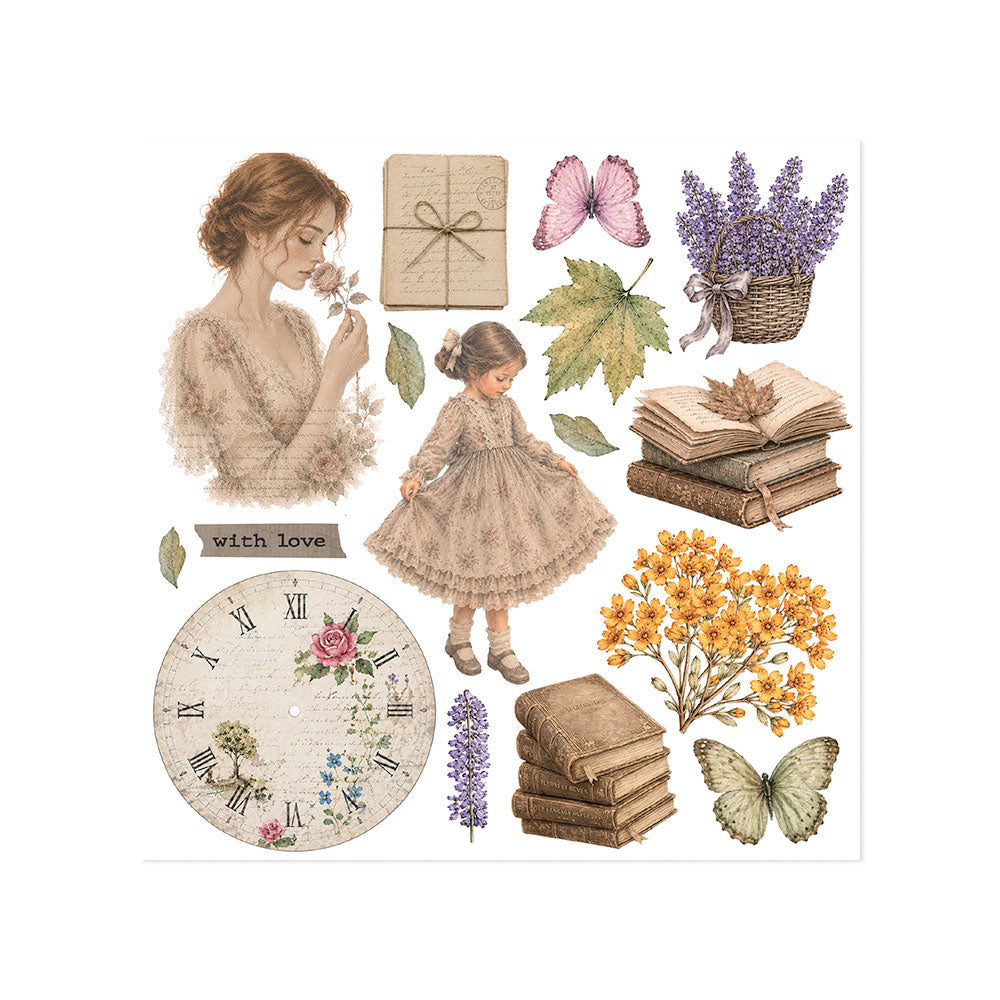 Printed Decorative Rub On Kit For Art And Craft 15.5x15.5cm - Flowers And Poems