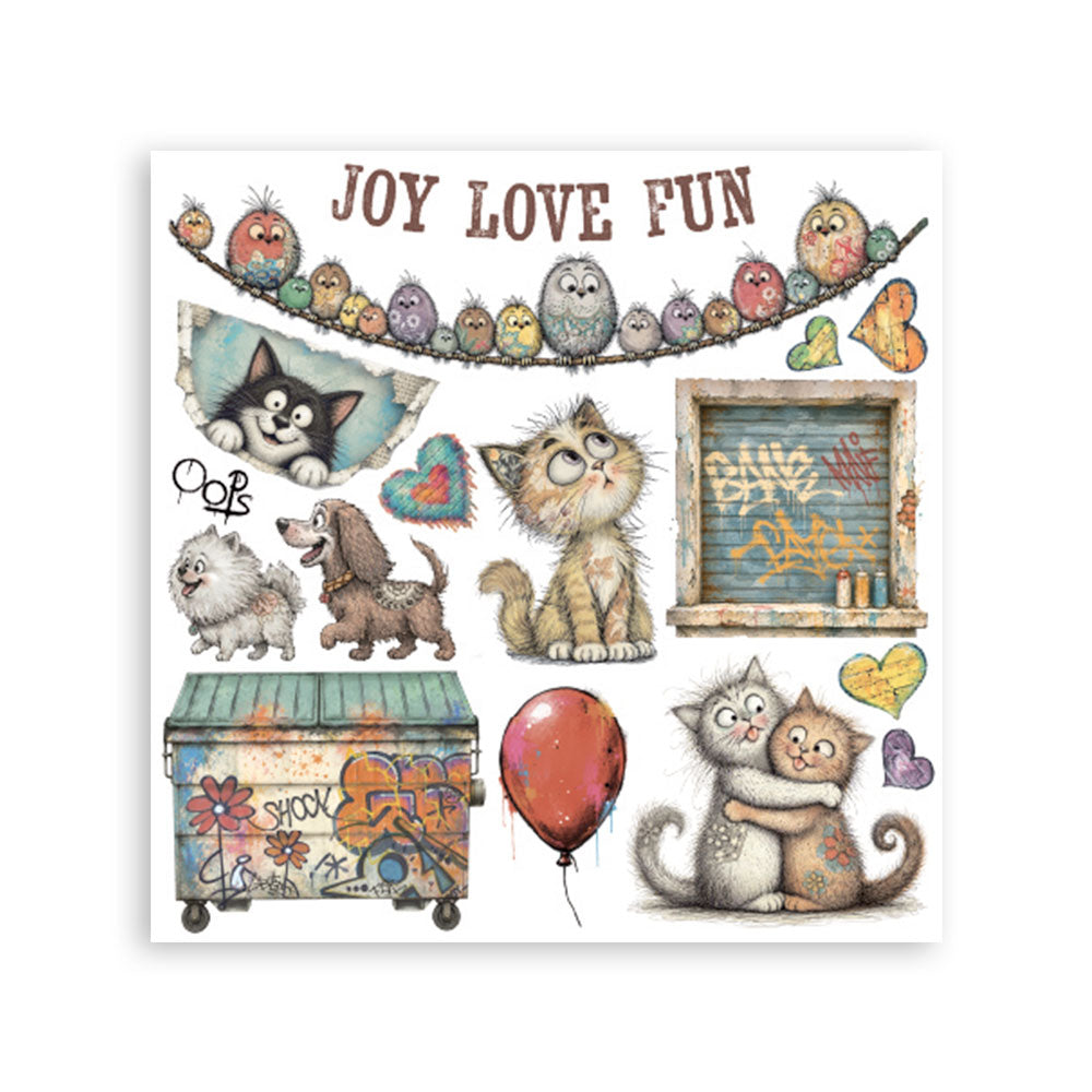 Printed Decorative Rub On Kit For Art And Craft cm 15.5x15.5 - Furry Friends 2