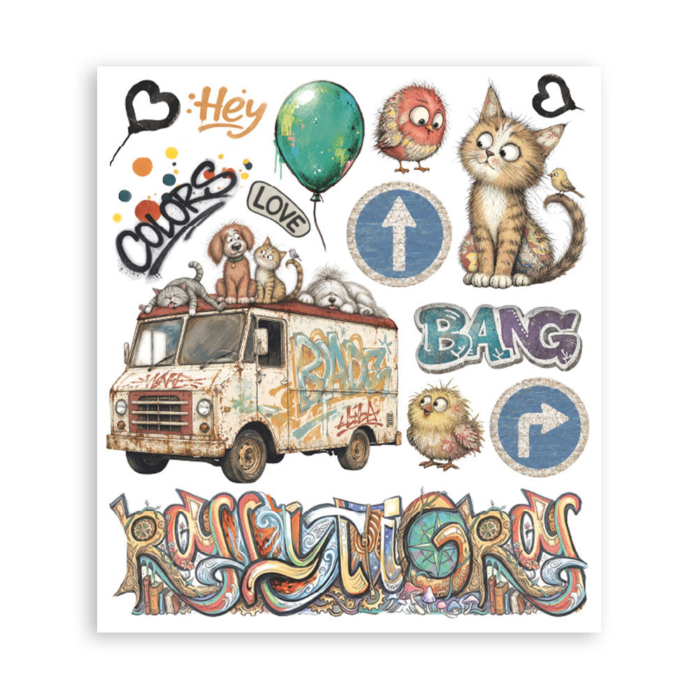 Printed Decorative Rub On Selection For Art And Craft cm 20.5X23 - Furry Friends 2