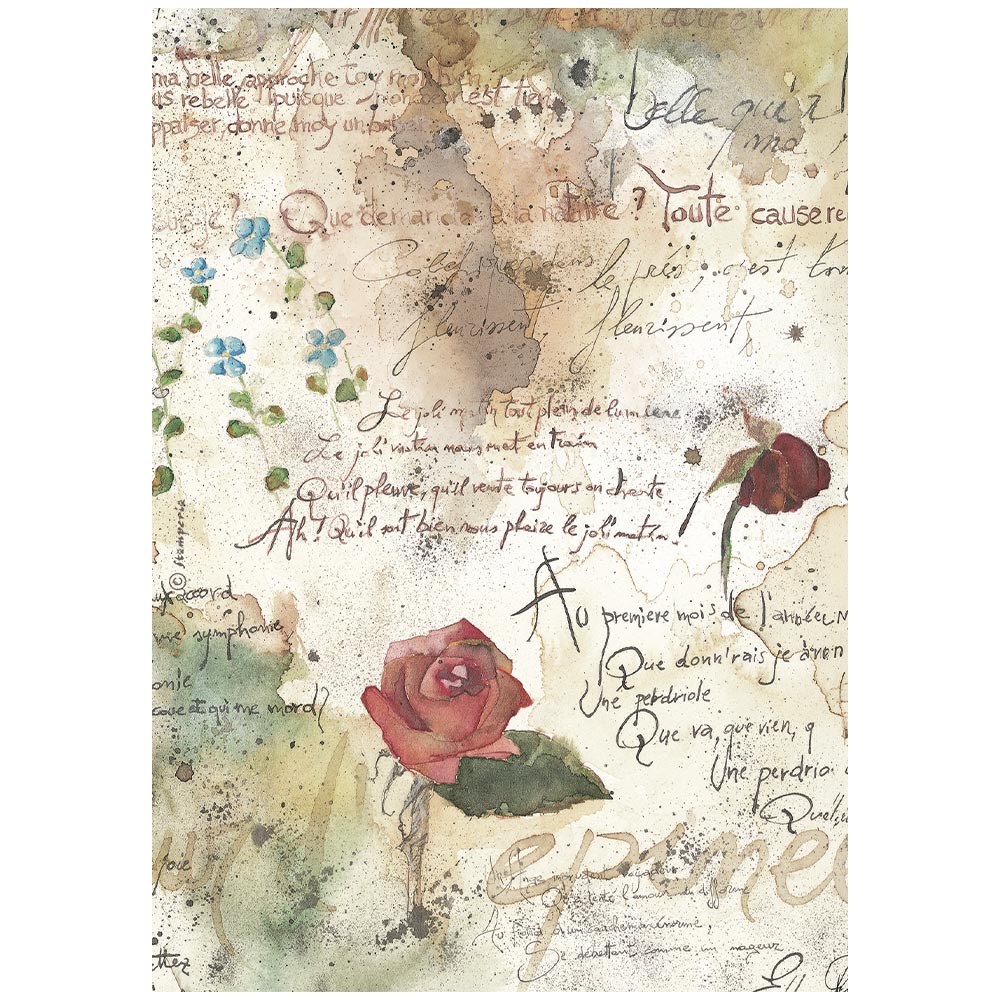 Printed A4 Rice Paper For Art And Craft - Flowers And Poems Pattern