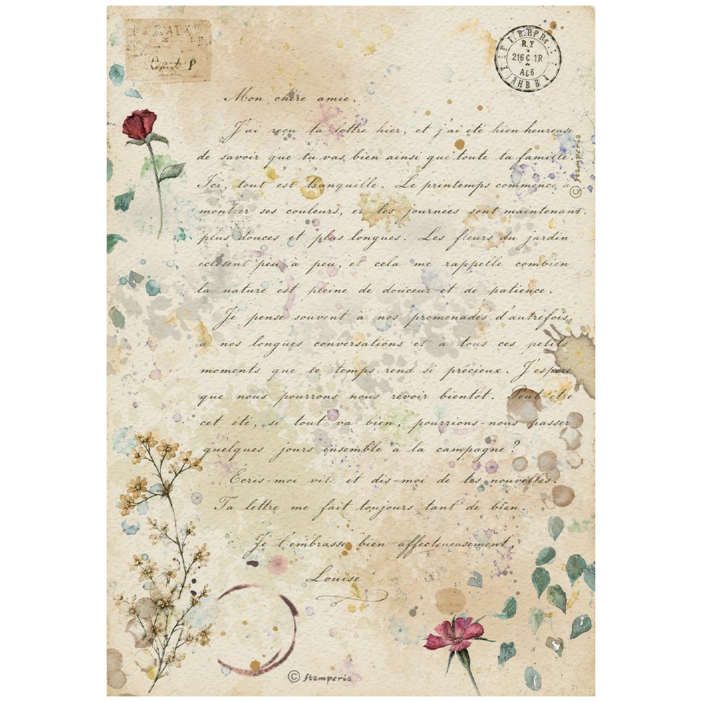 Printed A4 Rice Paper For Art And Craft - Flowers And Poems Handmade Letter