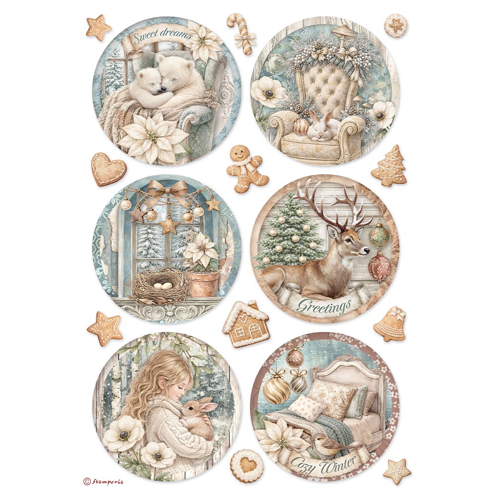 Printed 6 Rice Paper A4 Selection For Art And Craft - White Christmas
