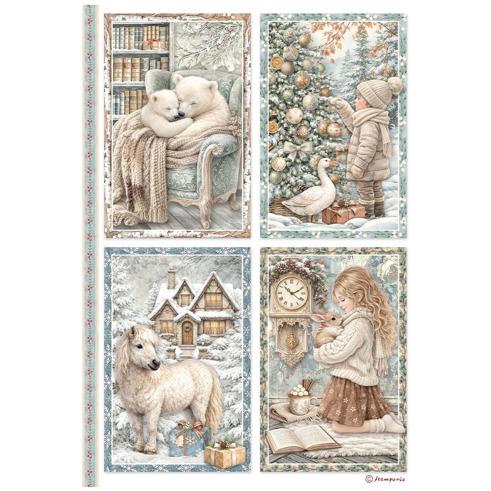 Printed 6 Rice Paper A4 Selection For Art And Craft - White Christmas