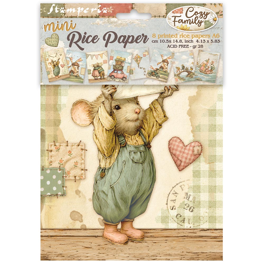 Printed Mini Rice Paper A6 8 Sheets For Art And Craft - Cozy Family