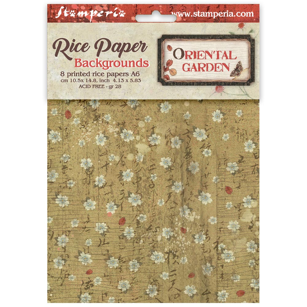 Printed 8 Rice Paper A6 Backgrounds Selection For Art And Craft - Oriental Garden