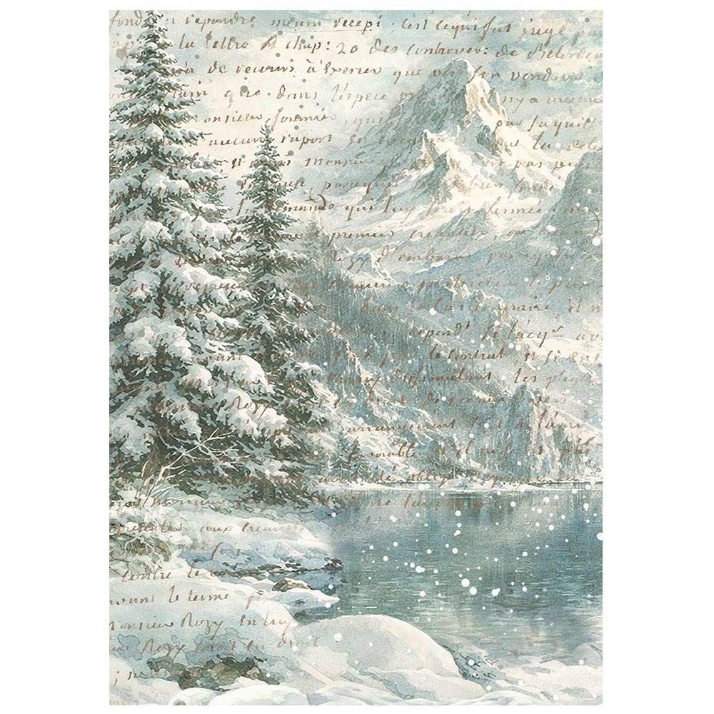Printed 8 Rice Paper A6 Backgrounds Selection For Art And Craft - White Christmas