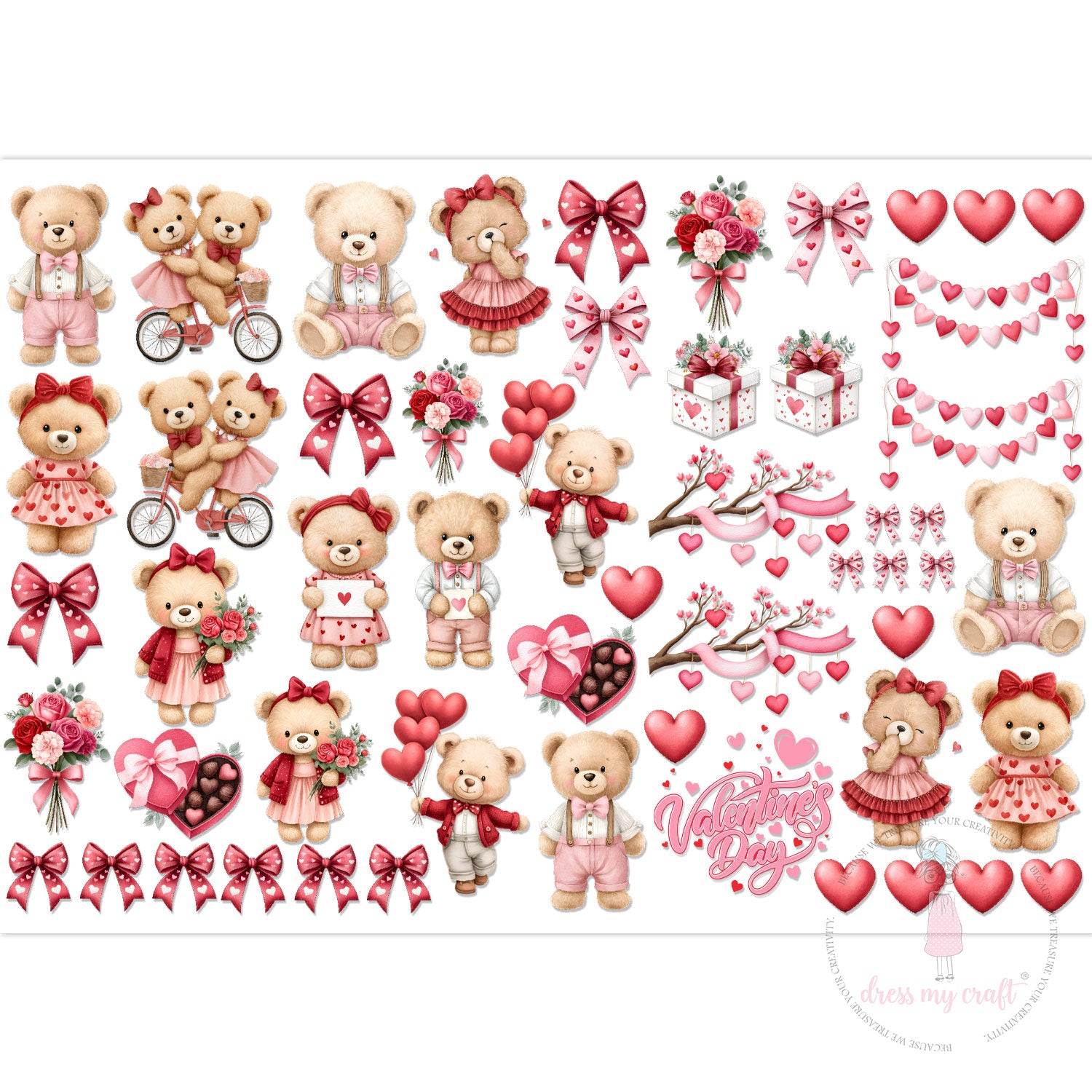 Dress My Craft - Stick N Peel Stickers - Rose & Bear