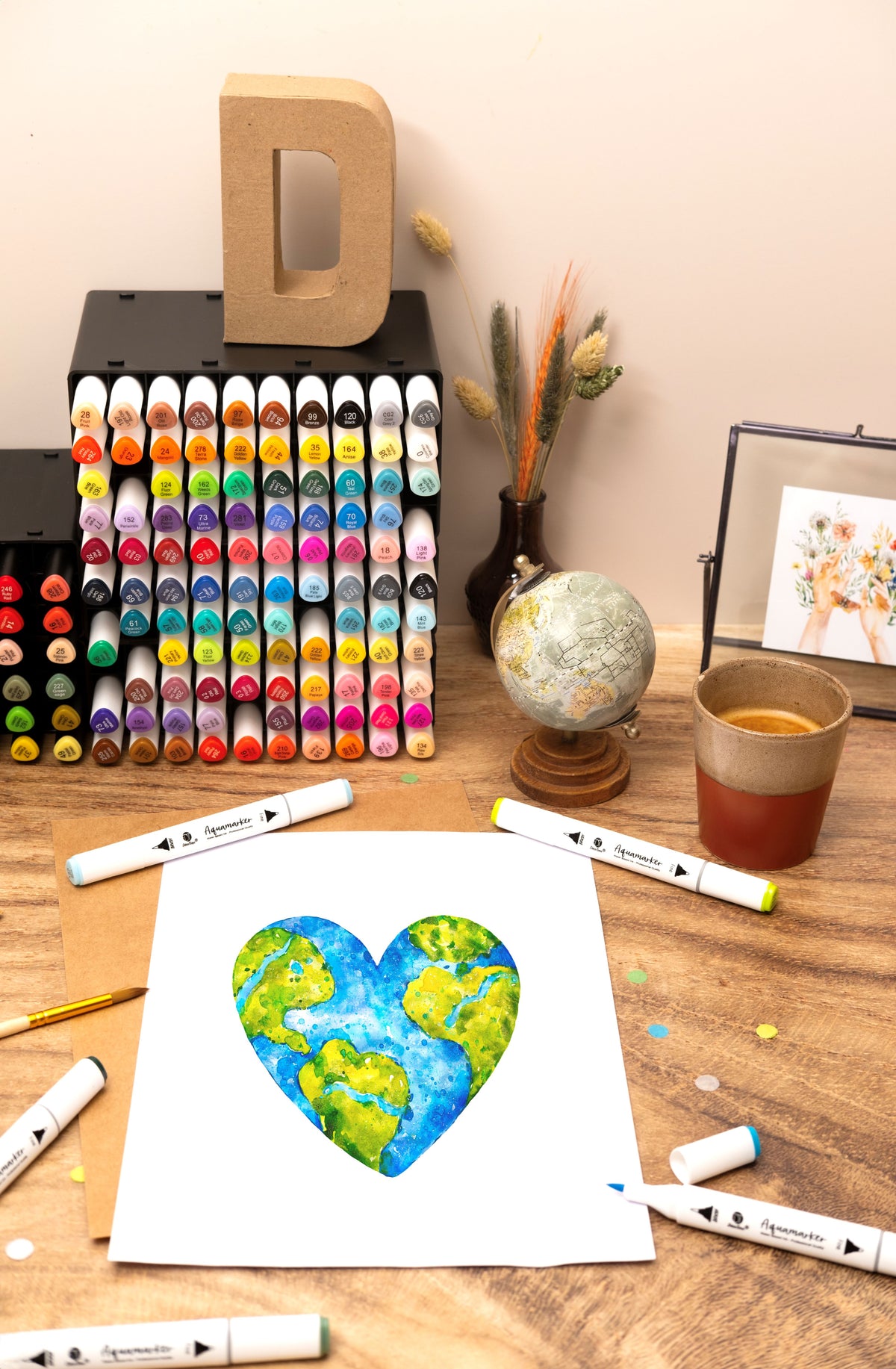 Decotime Aqua Twin Markers - All Seasons - Brush & Fine Tip - incl. Decotray - 120 Pieces