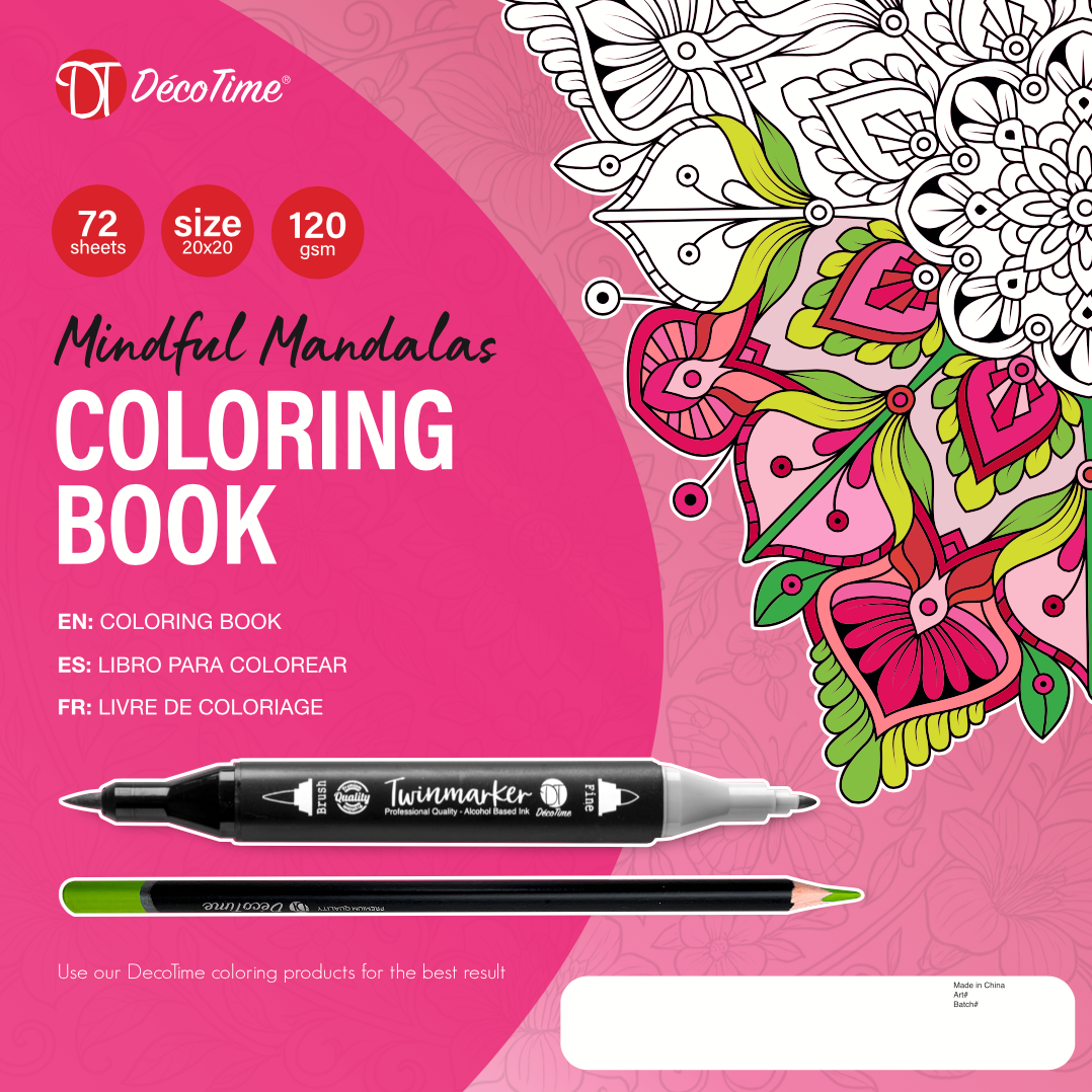 Decotime Coloring Book - Mindful Mandalas Pink 72 Sheets