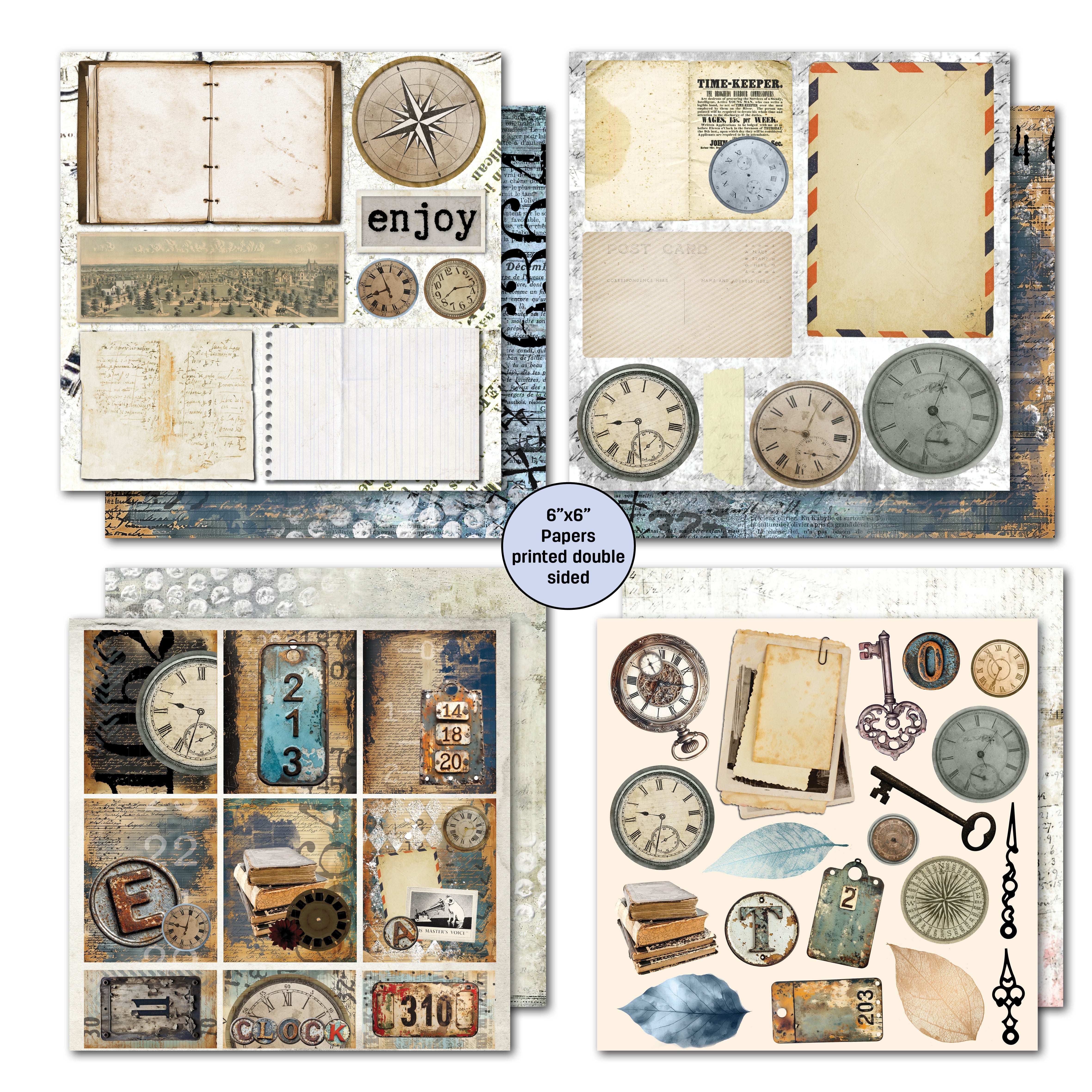 3Quarter Designs Eclectic Clocks 6x6 Paper Pack