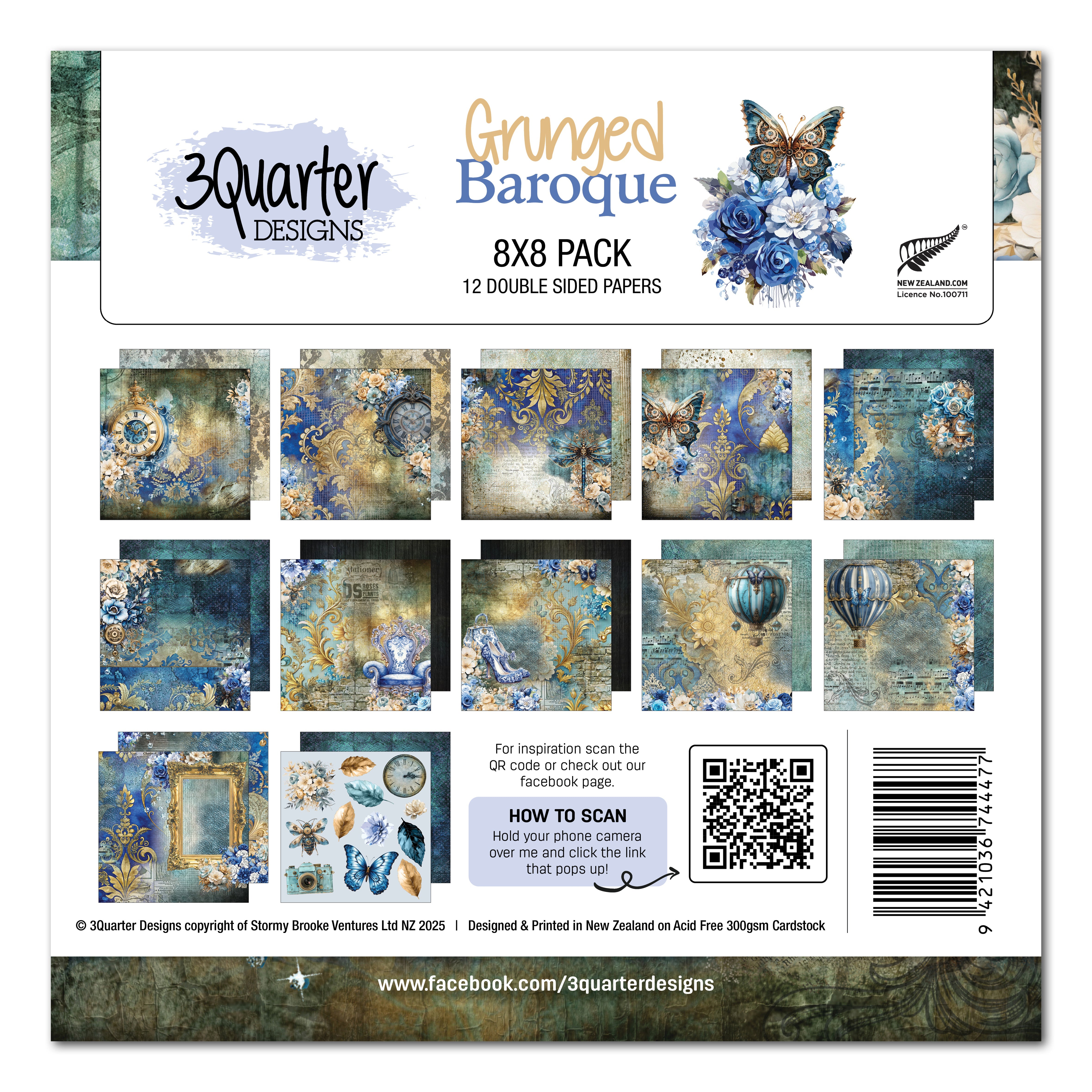 3Quarter Designs Grunged Baroque  8x8 Paper Pack