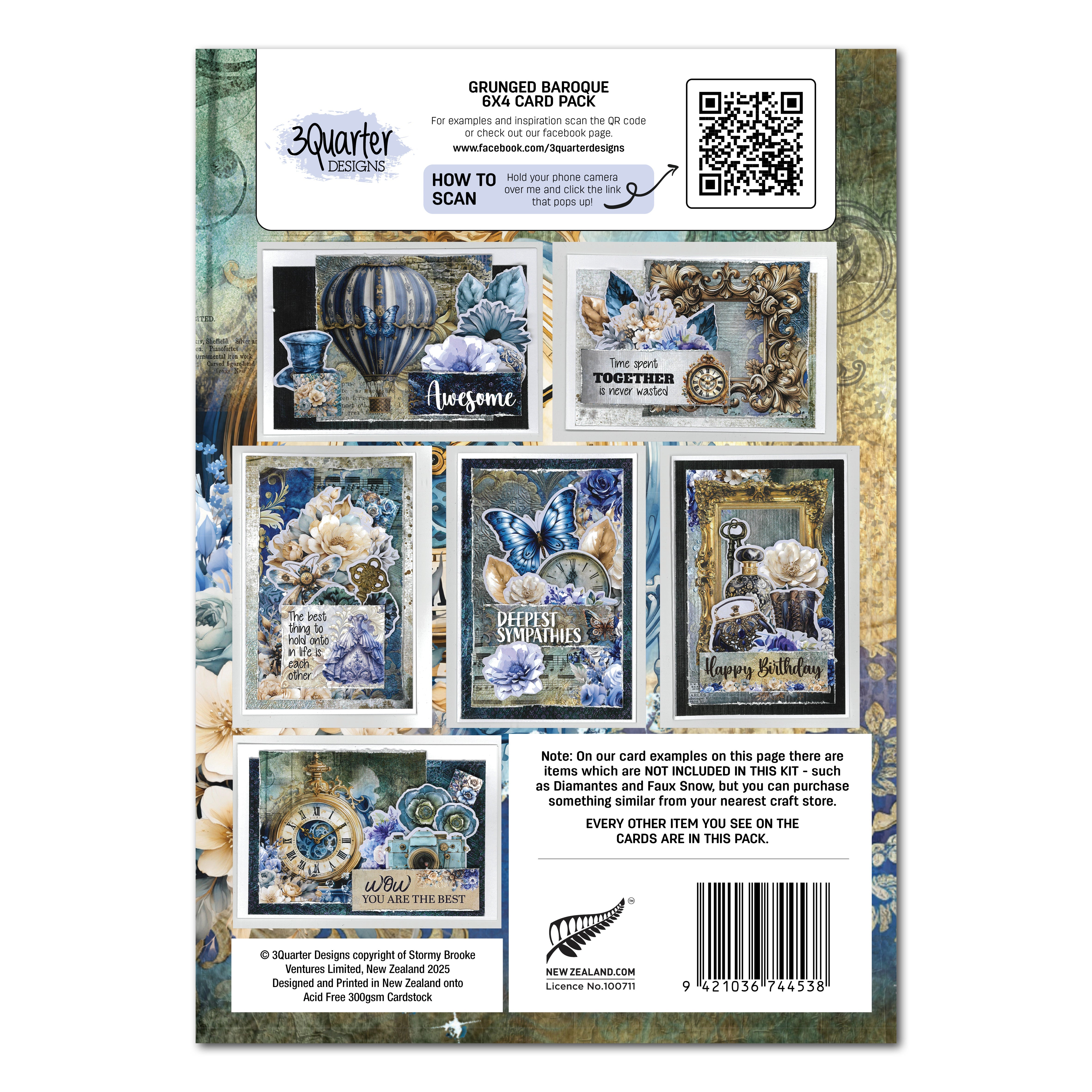 3Quarter Designs Grunged Baroque  6x4 Card Pack