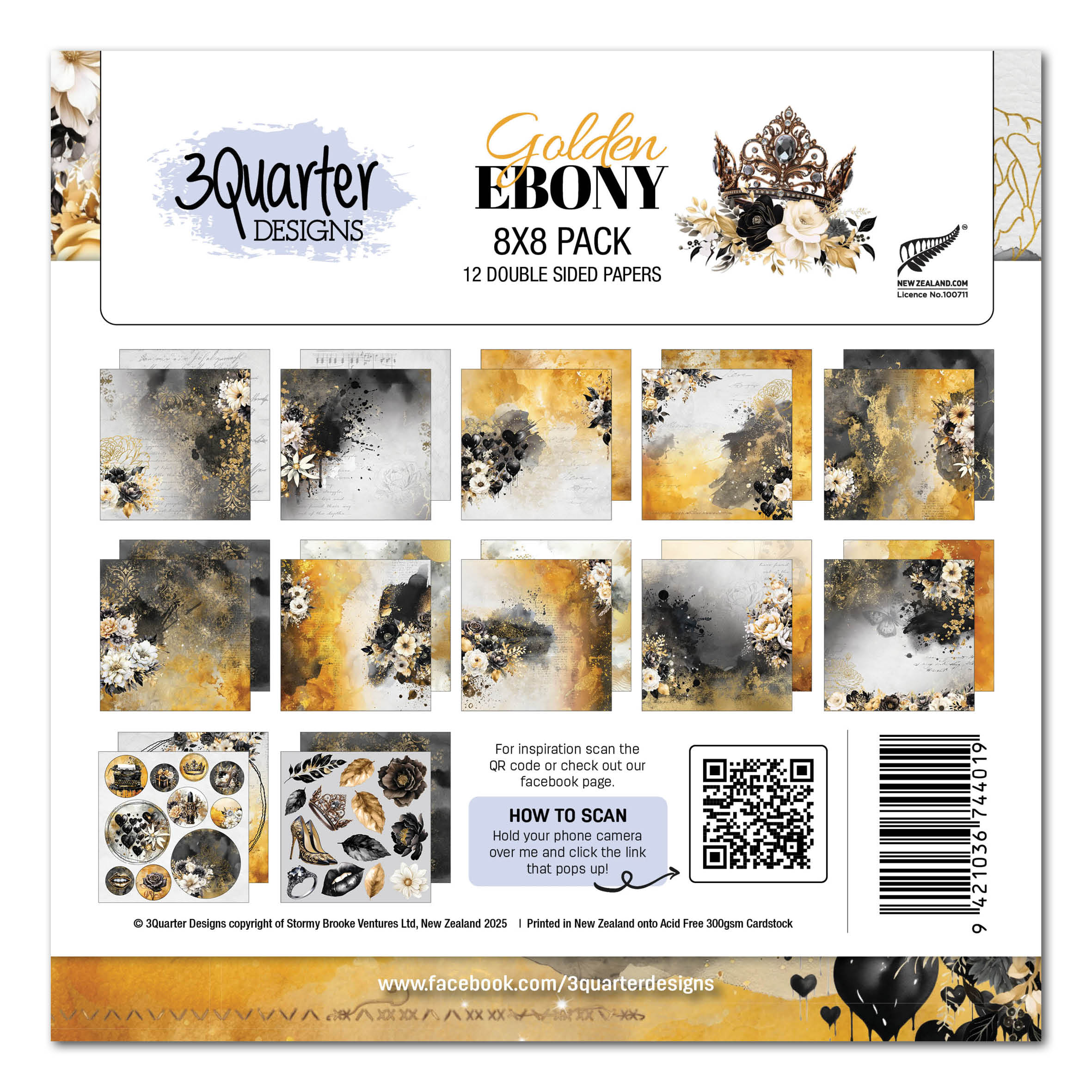 3Quarter Designs Golden Ebony 8x8 Paper Pack