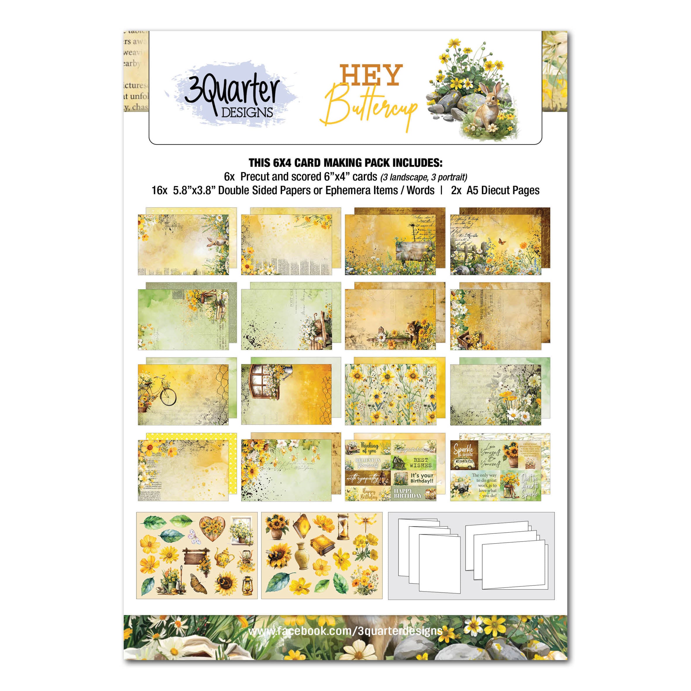 3Quarter Designs Hey Buttercup 6x4 Card Pack