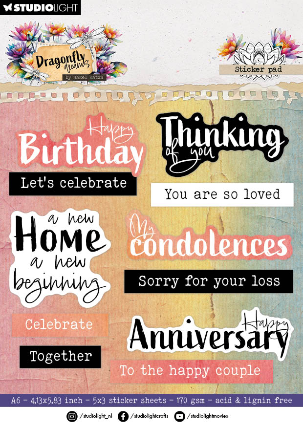 HE Sticker Paper Pad Sentiments Dragonfly Dreams 105x148x3mm 20 Sheets