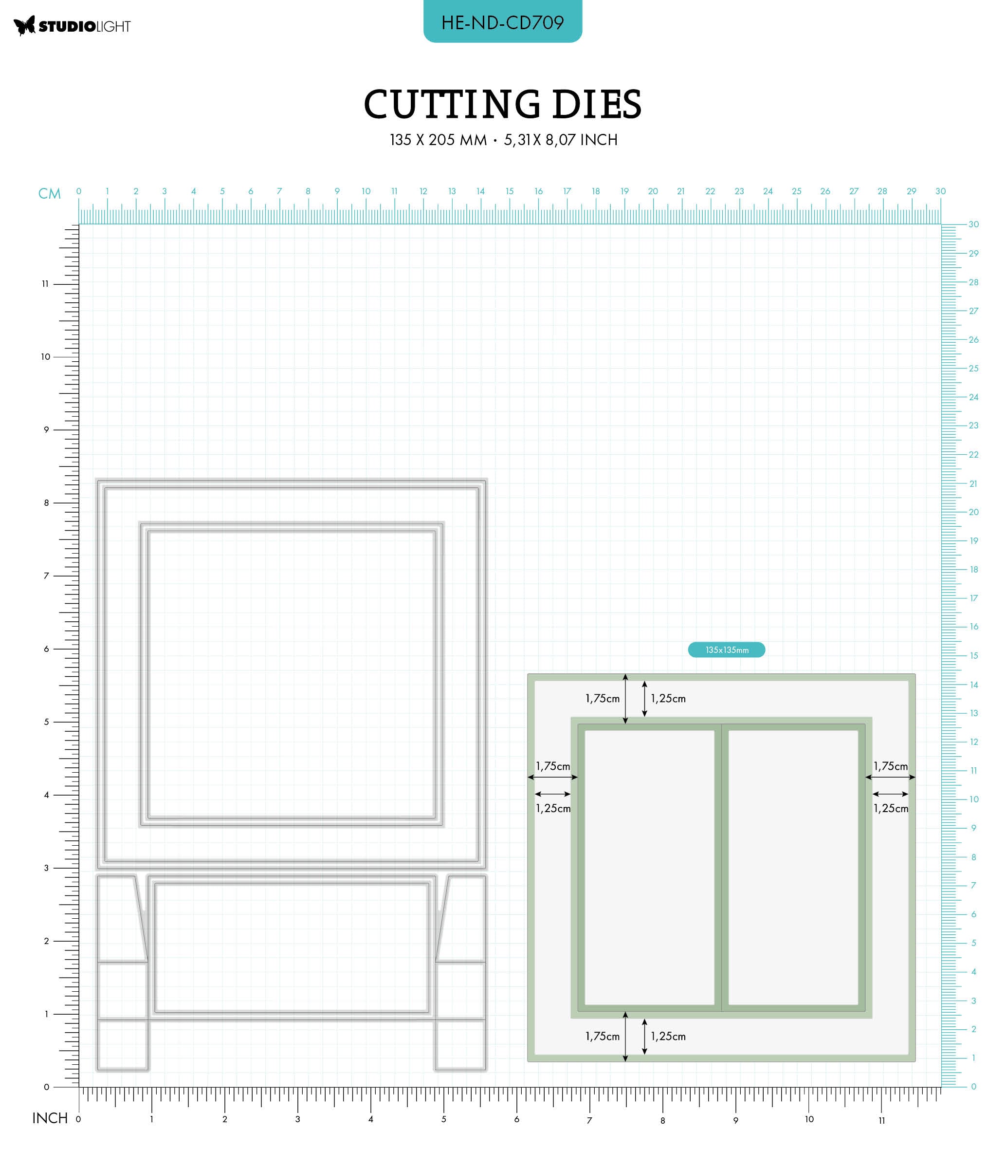 HEN Cutting Dies Square Due Flip Card Natures Dream 135x205x1mm 6 PC nr.709