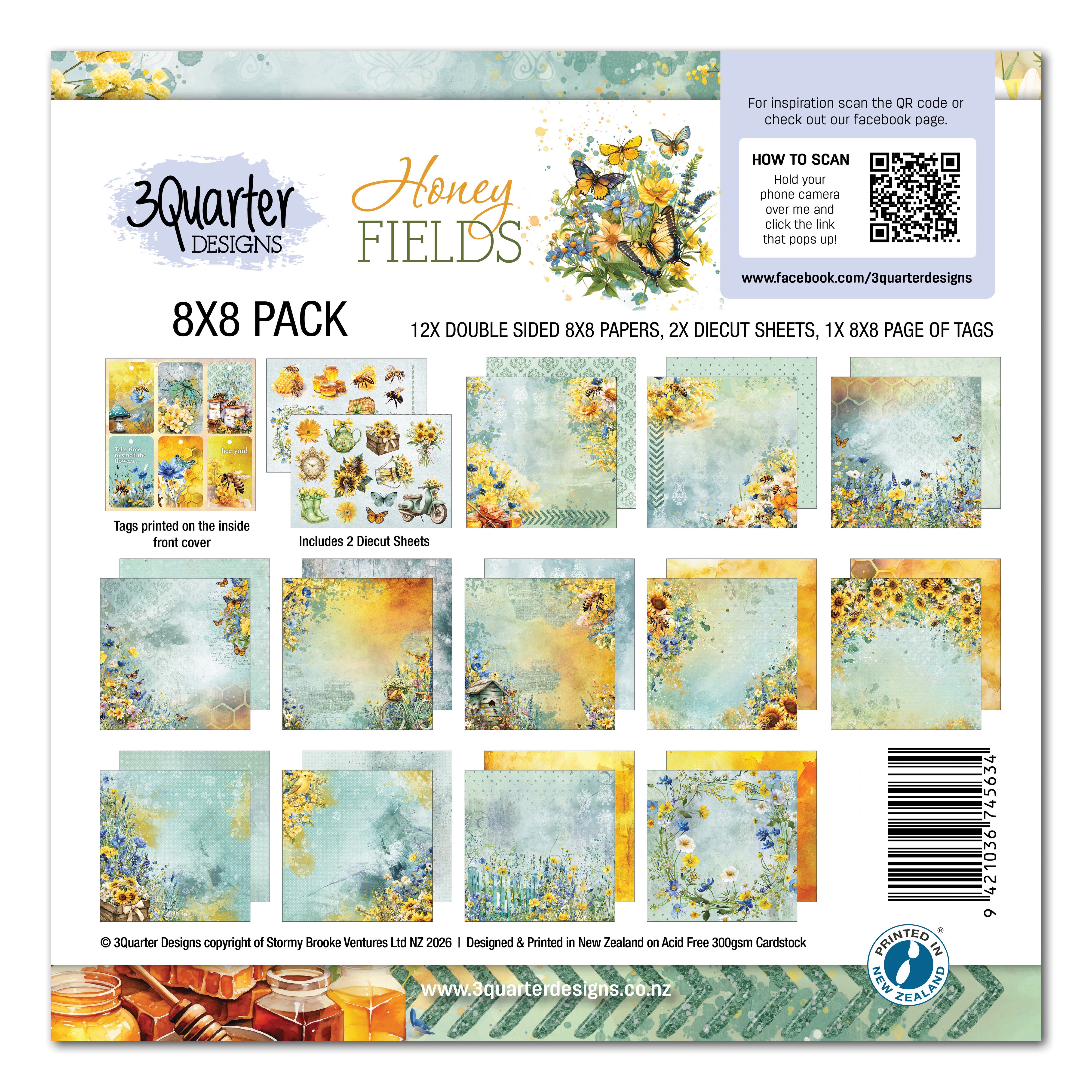 3Quarter Designs Honey Fields 8x8 Paper Pack & Diecuts Set