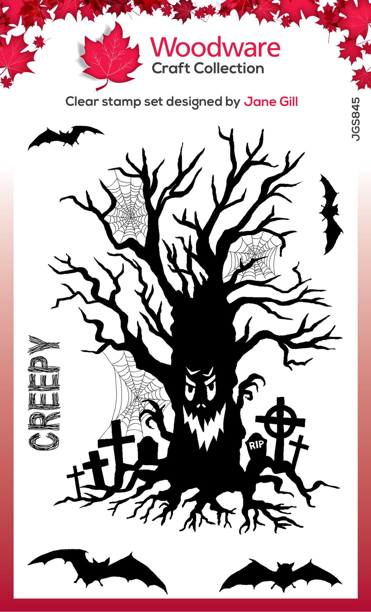 Woodware Clear Singles Haunted Tree 4 in x 6 in Stamp Set