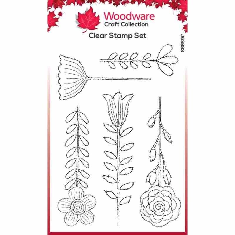 Woodware Clear Singles Blooms For Birds Flower Stems 4 in x 6 in Stamp Set