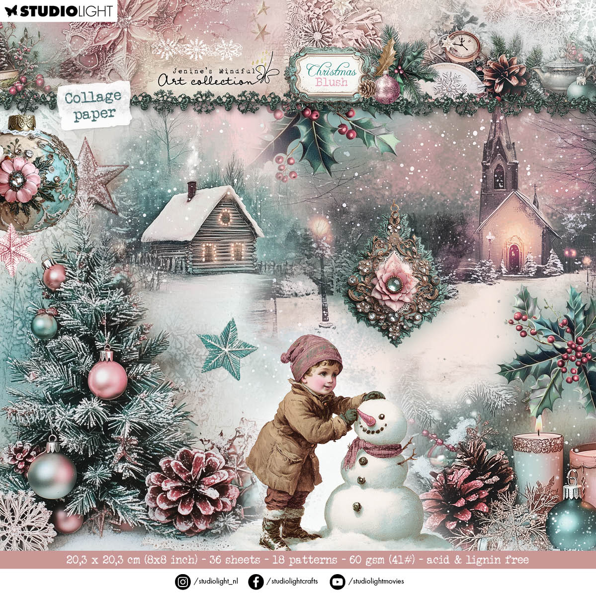 JMA Collage Paper Pad Backgrounds & Elements Christmas Blush 36 Sheets