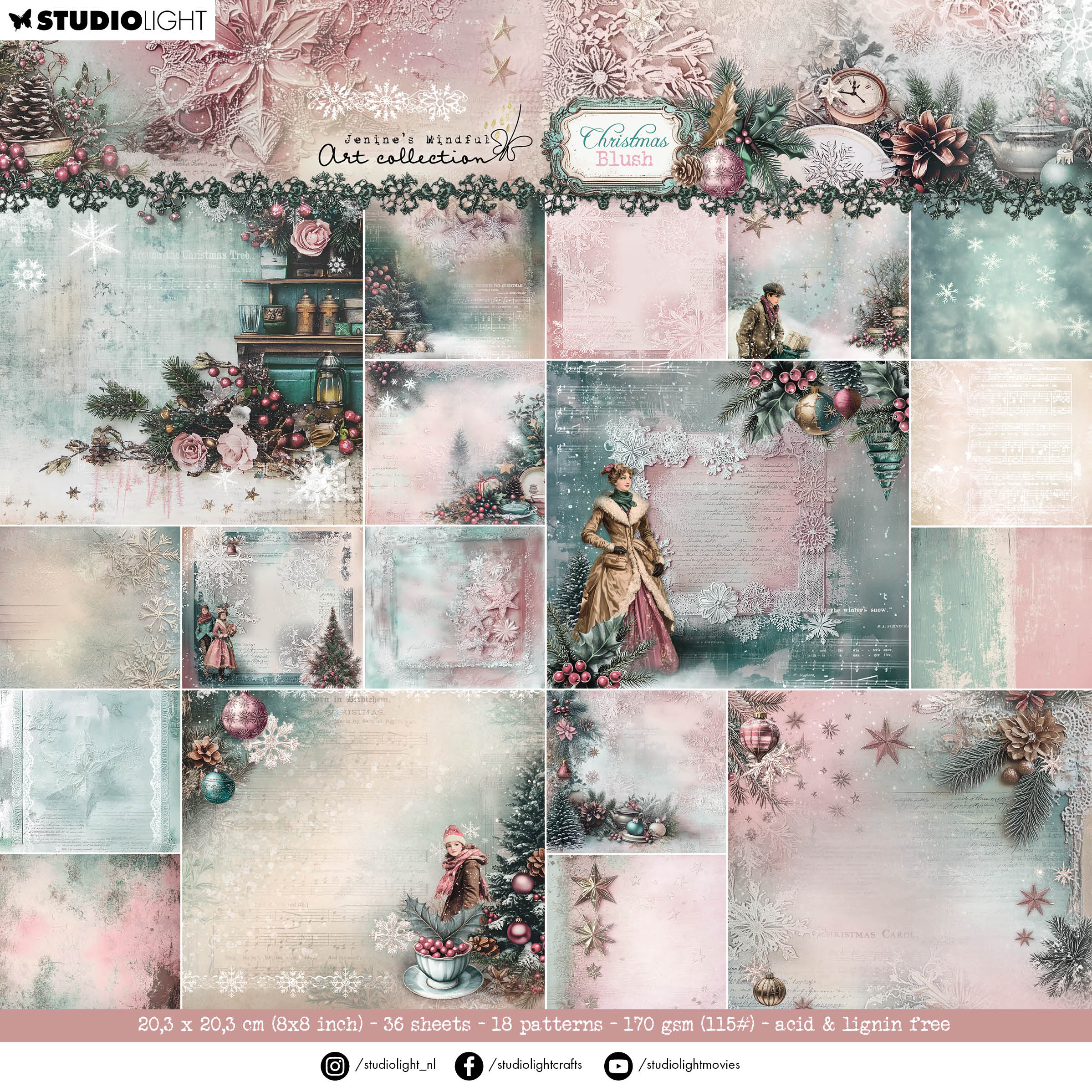 JMA Designer Paper Pad Backgrounds Christmas Blush 36 Sheets