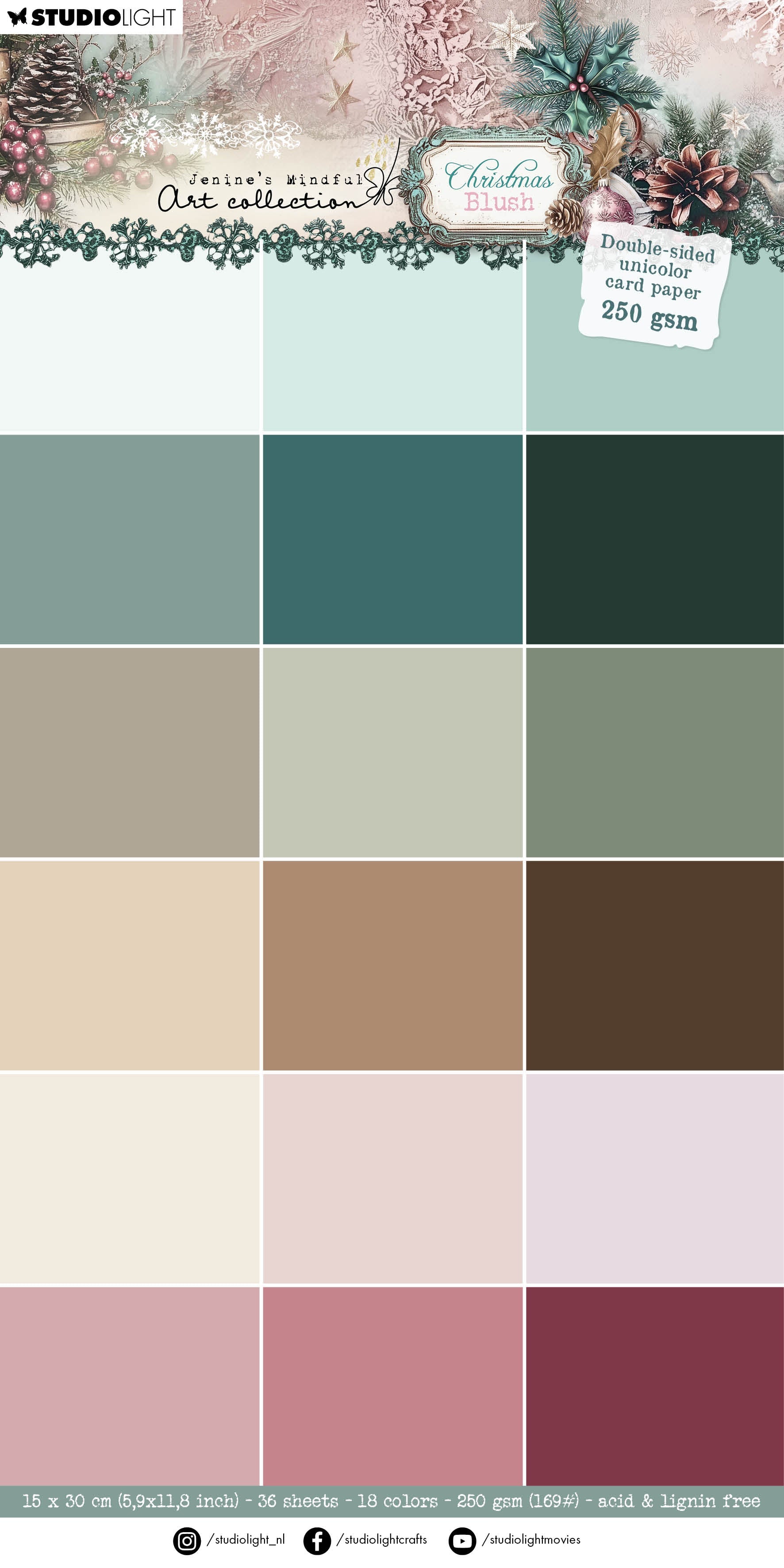 JMA Unicolor Paper Pad Double-Sided Card Paper Christmas Blush 36 Sheets