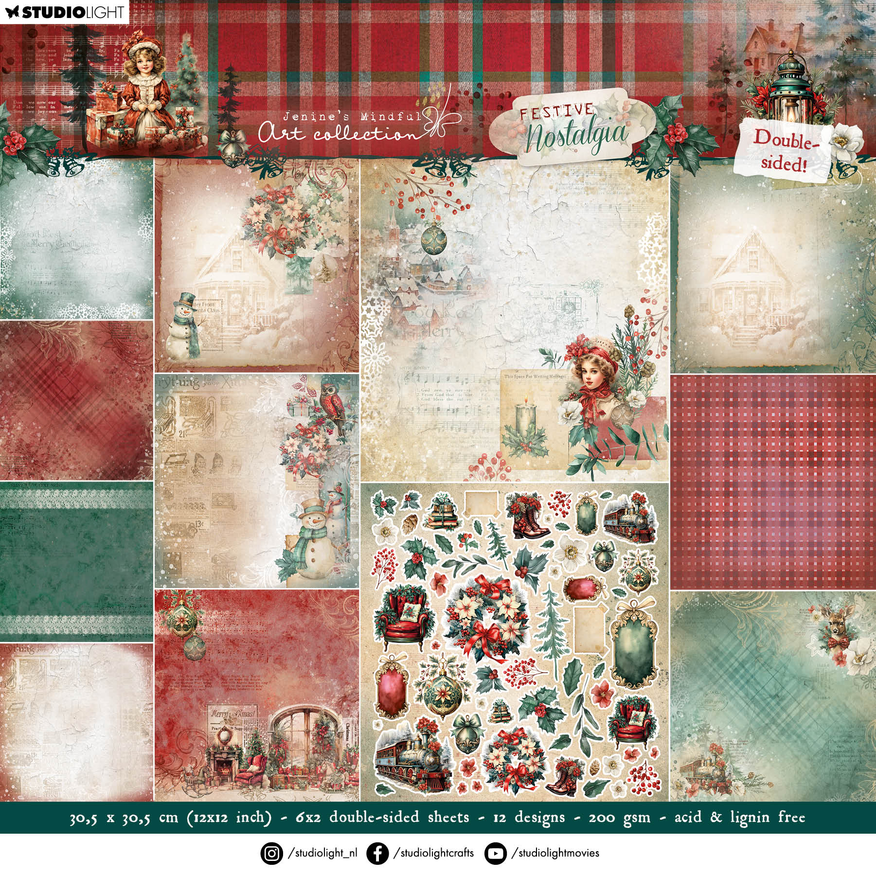 JMA Design Paper Pad Double-Sided Scrapbooking Festive Nostalgia 12 SH