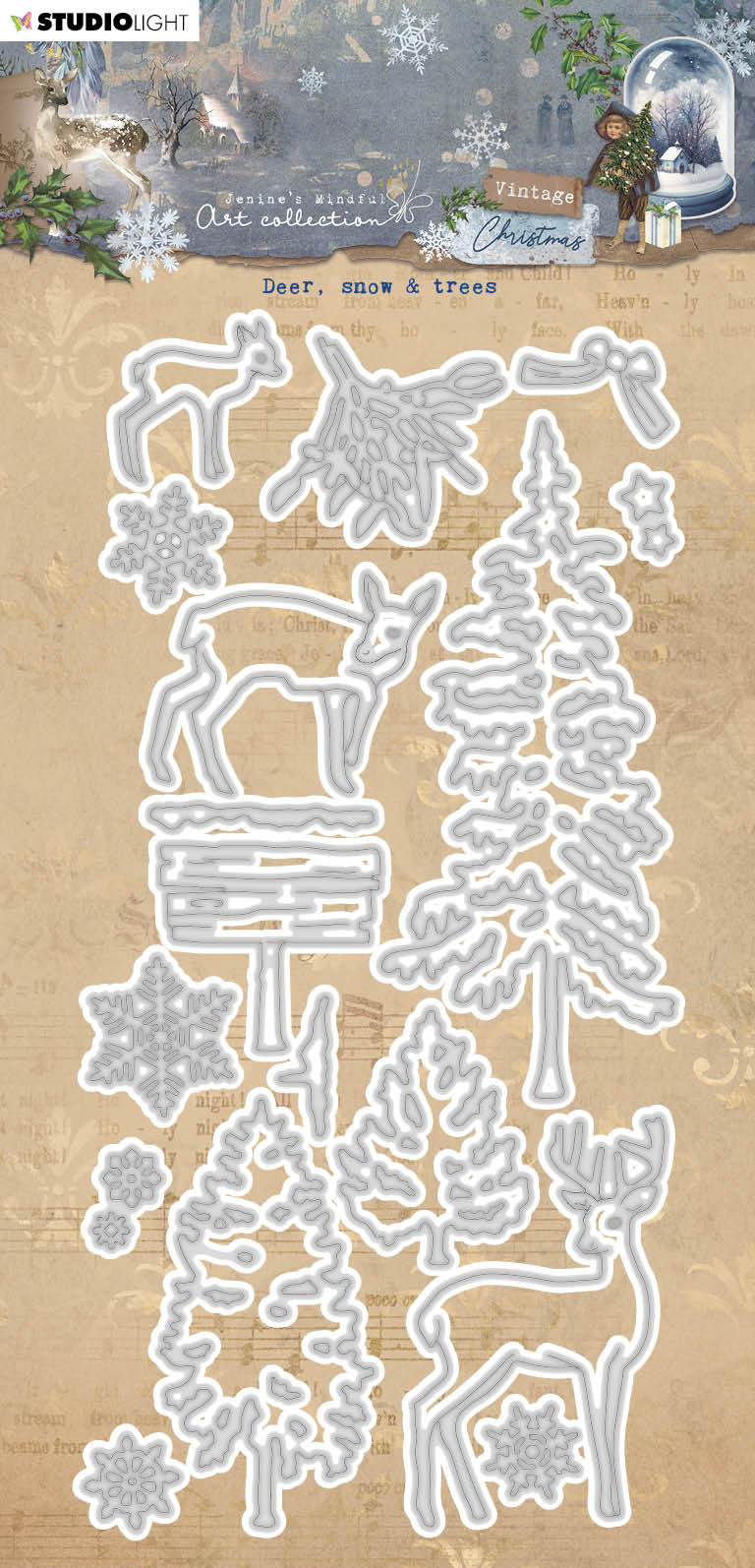 JMA Cutting Die Deer, Snow & Trees Vintage Christmas 101x208x1mm 19 PC nr.721