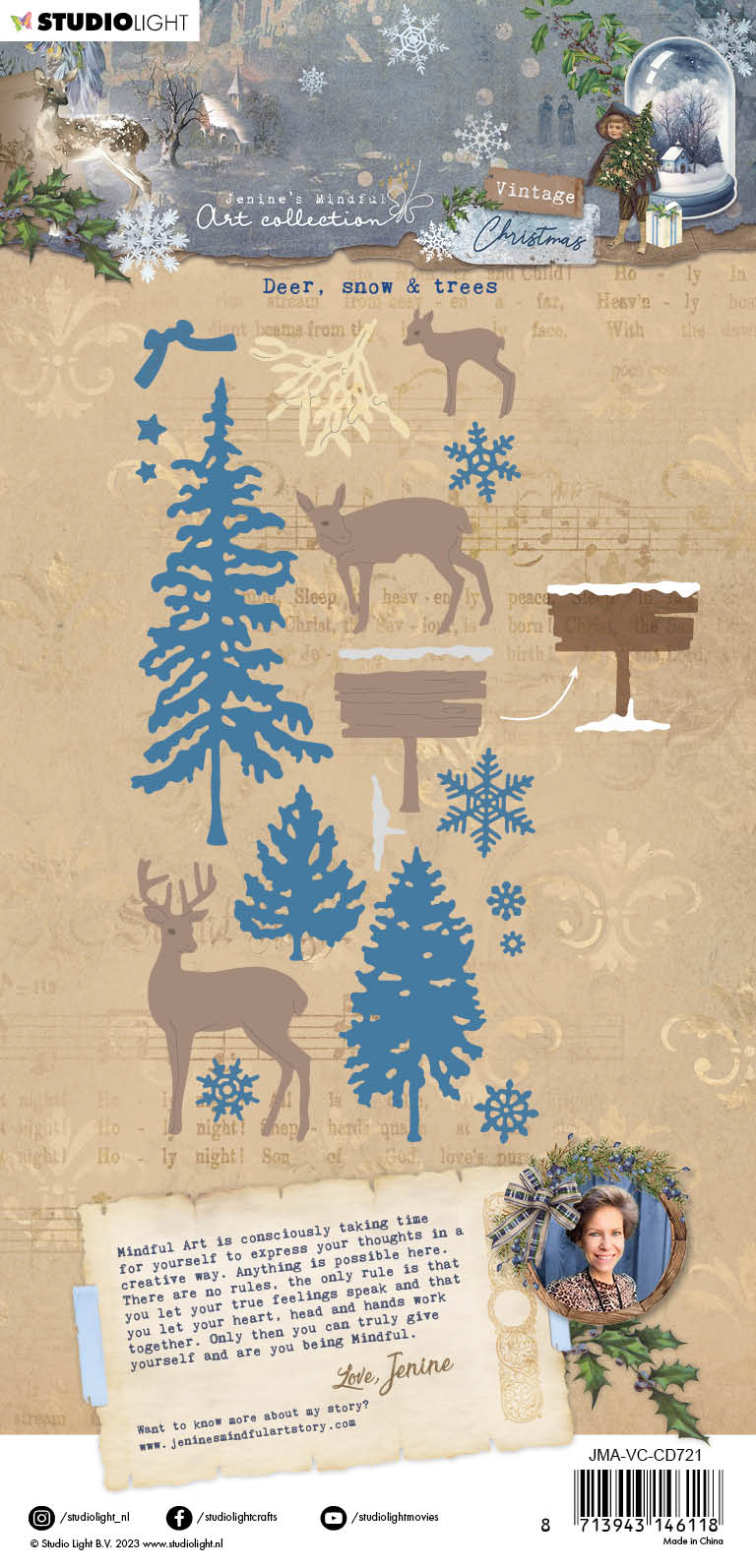 JMA Cutting Die Deer, Snow & Trees Vintage Christmas 101x208x1mm 19 PC nr.721