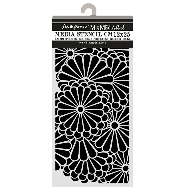 Cut Laser Stencil For Art And Craft cm 12x25 - Oriental Garden Flowers Pattern  (SINGLE NOT 3PK)