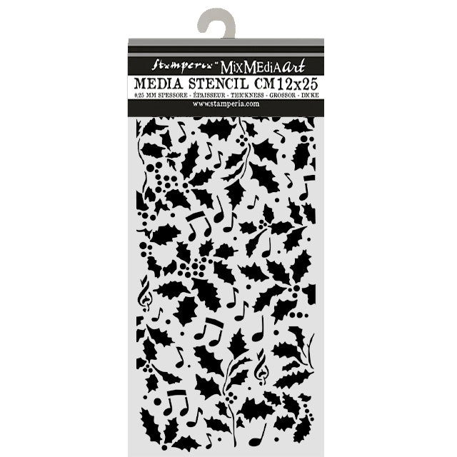 Cut Laser Stencil For Art And Craft cm 12x25 - Christmas Holly And Leaves