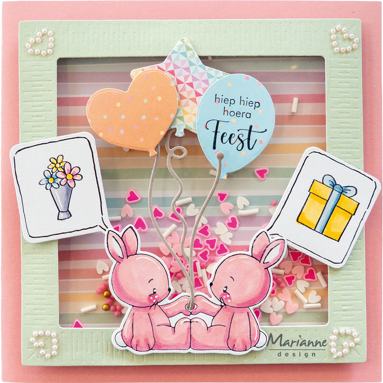 Marianne Design Hearts Pearls - White