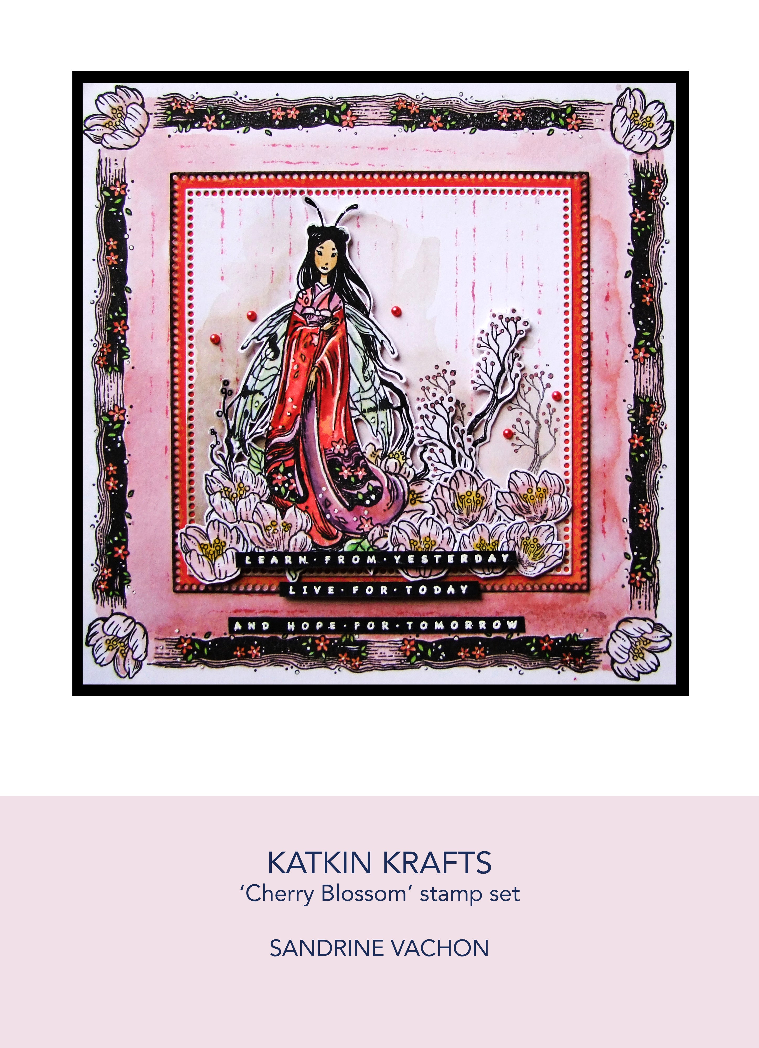 Katkin Krafts Cherry Blossom 6 in x 8 in Clear Stamp Set