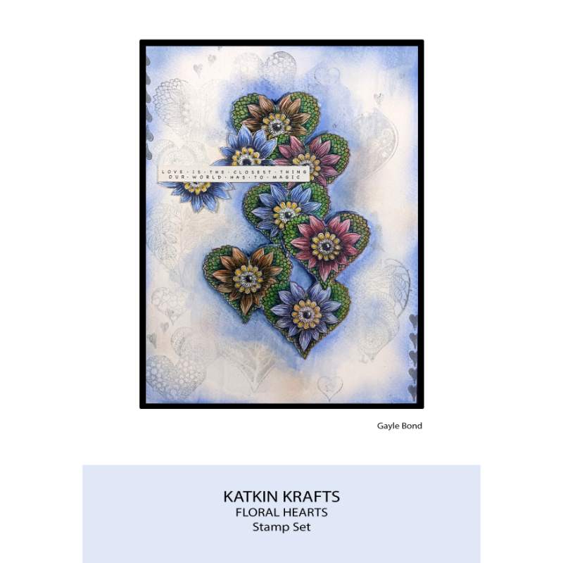 Katkin Krafts Floral Hearts 6 in x 8 in Clear Stamp Set