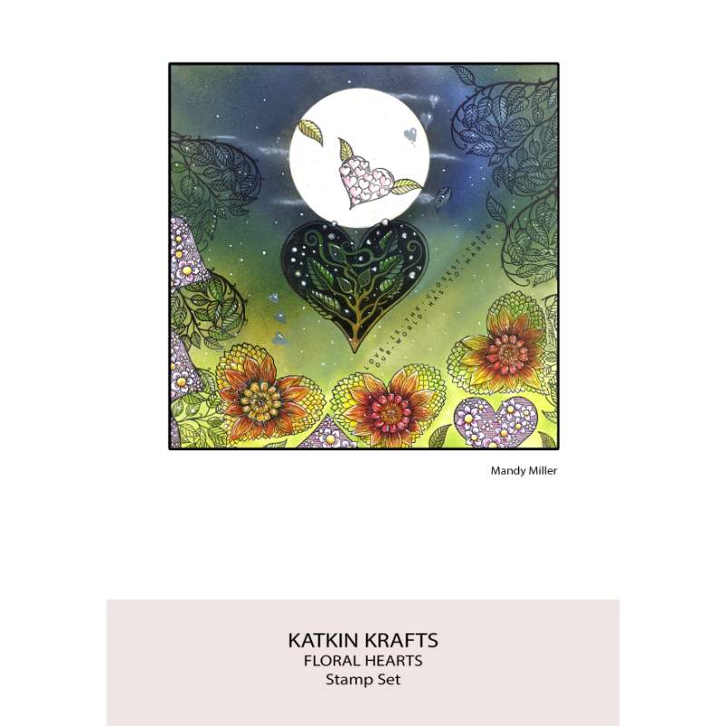 Katkin Krafts Floral Hearts 6 in x 8 in Clear Stamp Set