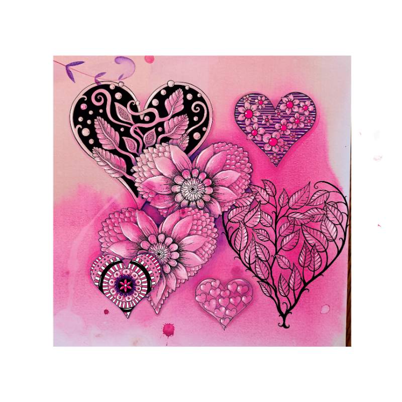 Katkin Krafts Floral Hearts 6 in x 8 in Clear Stamp Set