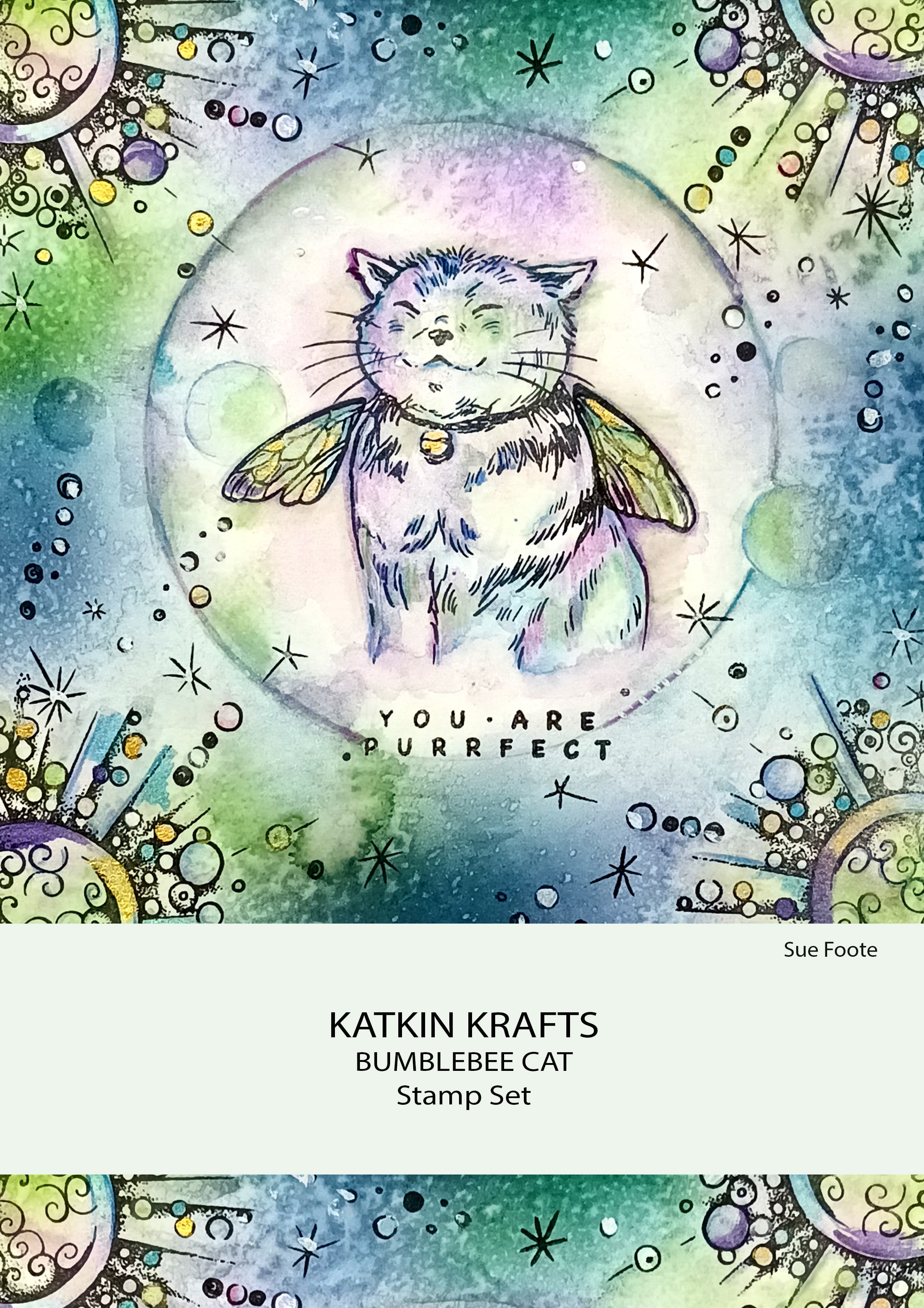 Katkin Krafts Bumblebee Cat 6 in x 8 in Clear Stamp Set