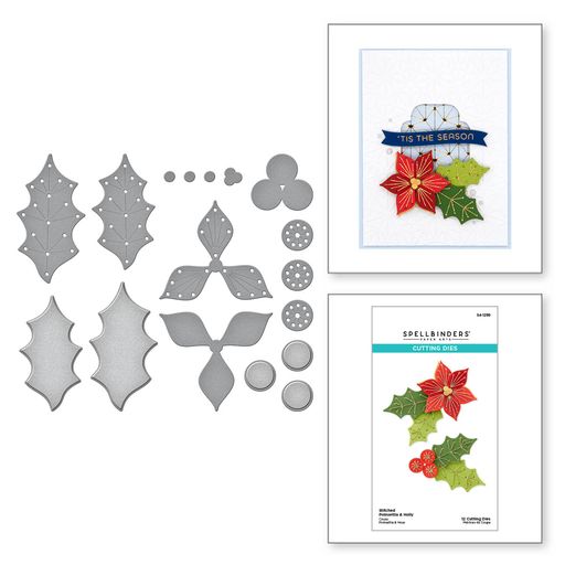 Stitched Poinsettia & Holly Etched Dies from the Christmas Collection