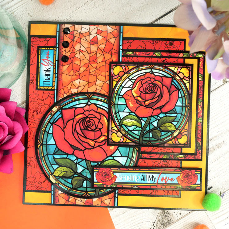 Stained Glass Florals Luxury Foiled Edge-to-Edge Cardstock