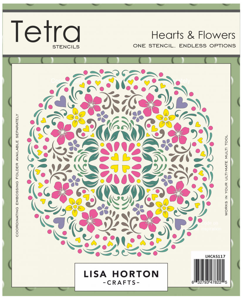 Lisa Horton Crafts 6x6 Tetra Stencil - Hearts and Flowers