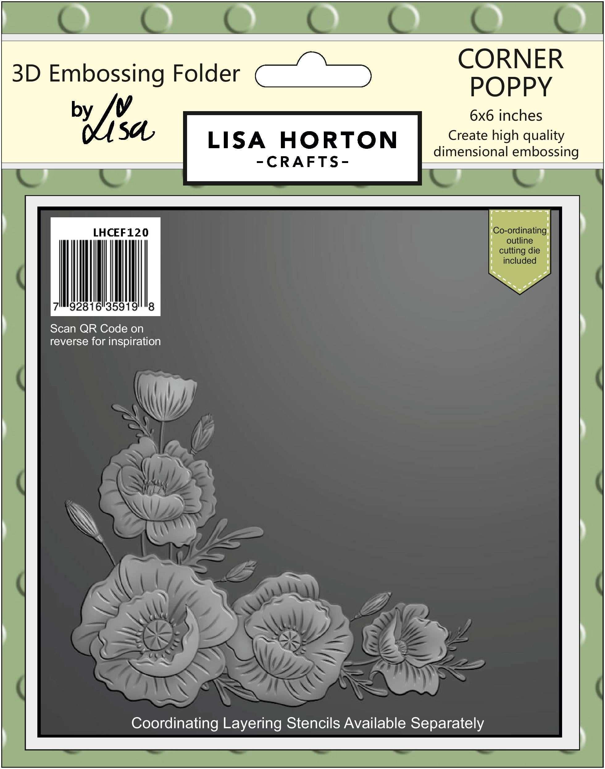 Lisa Horton Crafts Corner Poppy 6x6 3D Embossing Folder & Die