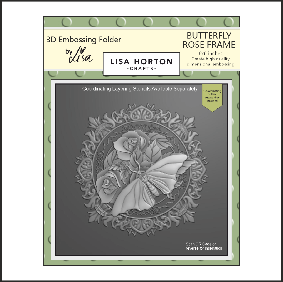 Lisa Horton Crafts Butterfly Rose Frame 6x6 3D Embossing Folder