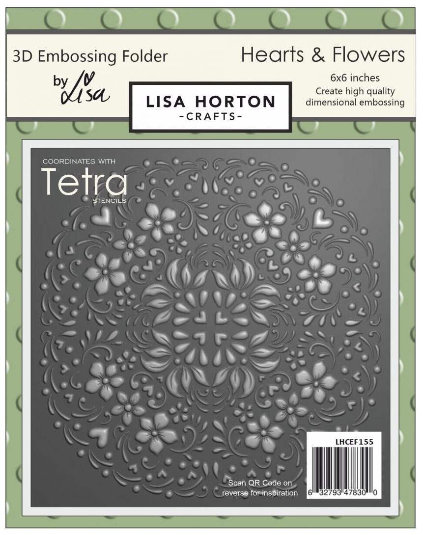 Lisa Horton Crafts Hearts & Flowers 6x6 3D Embossing Folder