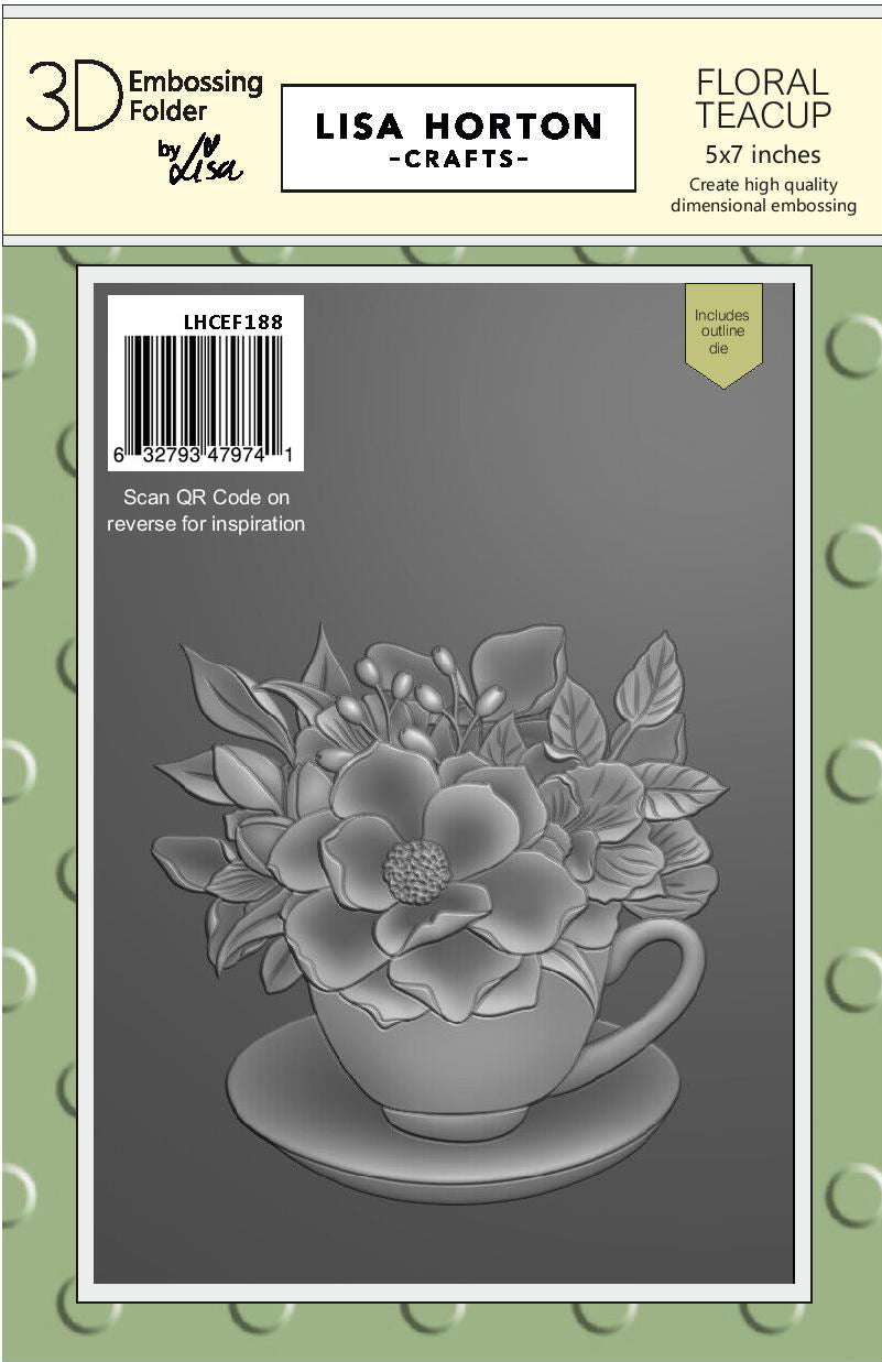 Lisa Horton Crafts Floral Teacup 5x7 3D Embossing Folder & Die