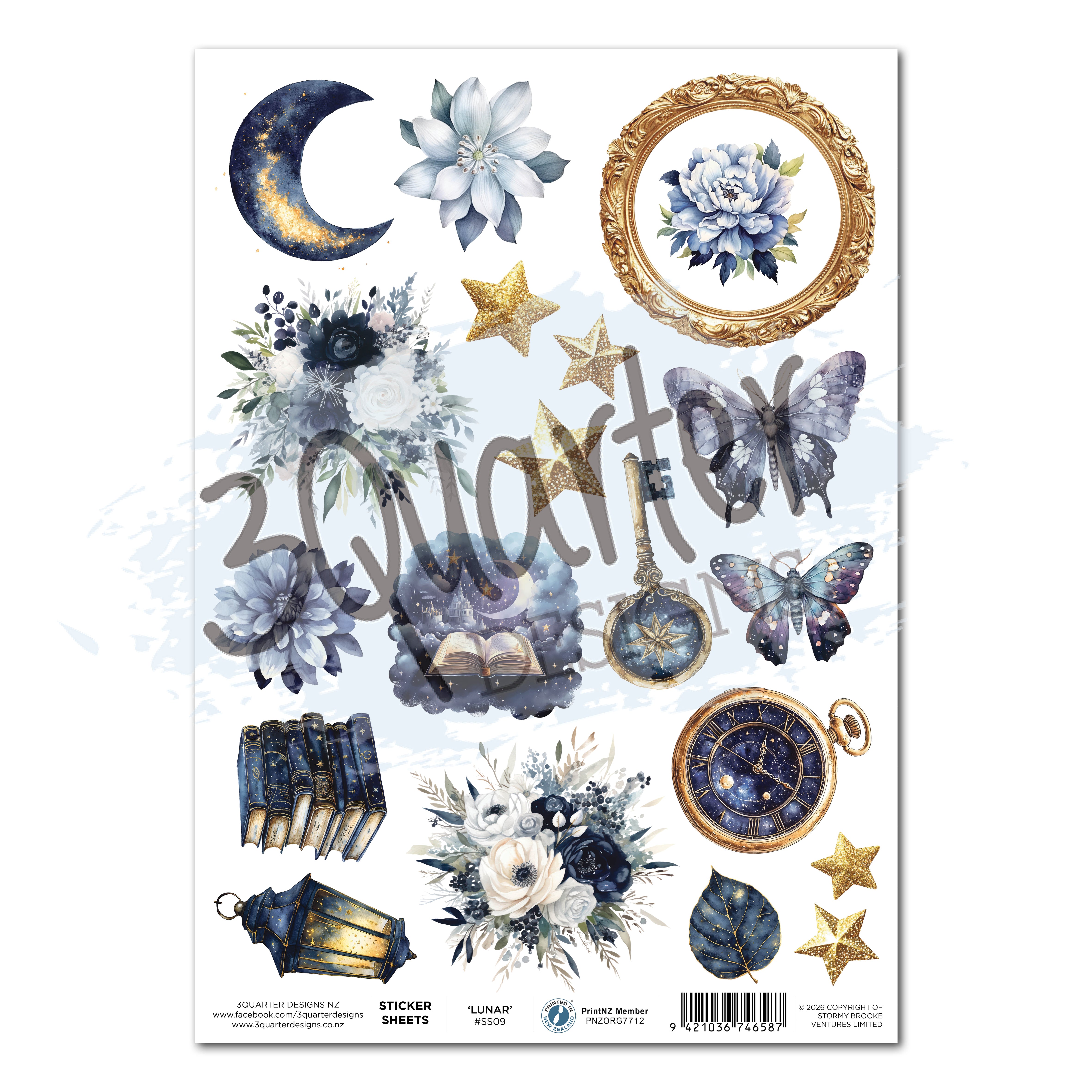 3Quarter Designs Lunar Horoscopes - A4 Sticker Sheet - 3 Sheets