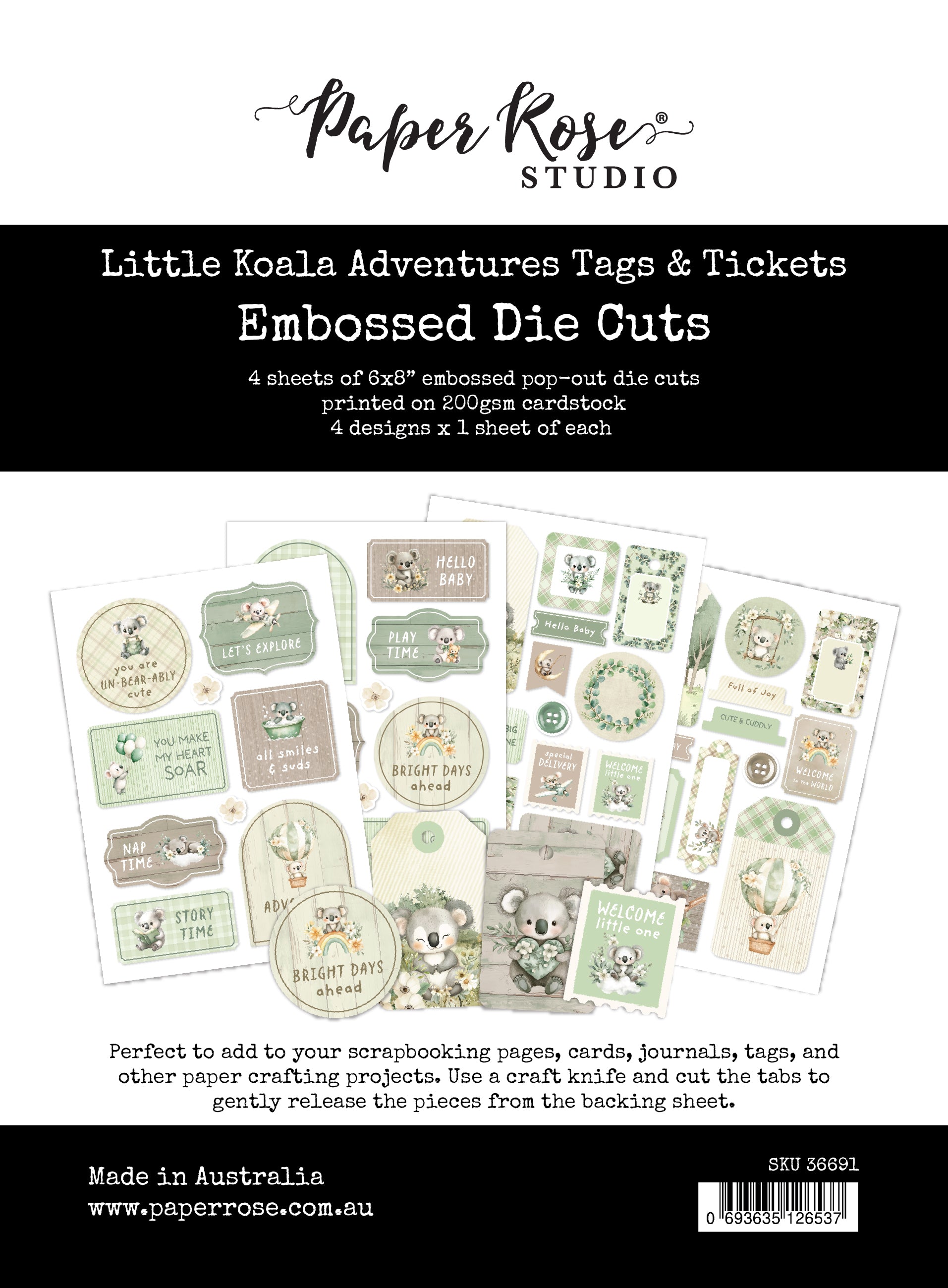 Little Koala Adventures 6x8" Tags & Tickets Embossed Die Cuts 36691
