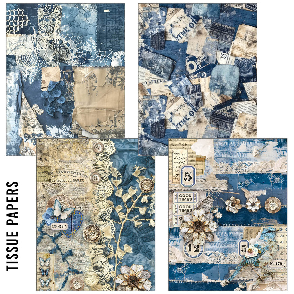 Craftmix Urban Blue Denim Mixed A5 Paper Pack - 8 Sheets (Tissue & Vellum Variety)